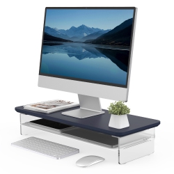 FENGE Acrylic Monitor Stand Riser, 23.6 Inches Dual Acrylic Monitor Stand for 2 Monitors, 2 Tier Acrylic Computer Riser With Storage, Blue