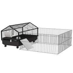 PAWHUT Guinea Pig Cage \w Foldable Detachable Playpen, Rolling Rabbit Chinchilla Hedgehog Bunny Cage Small Animal Habitat \w Water Bottle, Hay