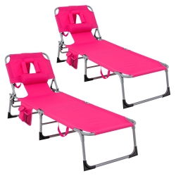 COSTWAY Goplus 2 PCs Outdoor Beach Lounge Chair Folding Chaise Lounge With Pillow In Pink