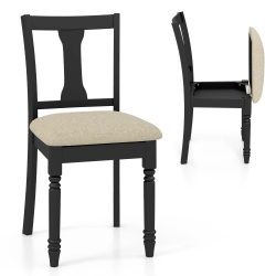 COSTWAY 2 PCs Wood Chair Antique Upholstered Chair With Storage Space & Beige/brown & Light Gray In Black