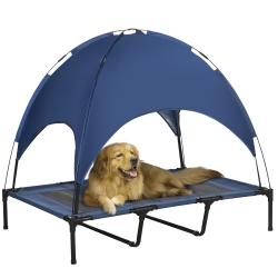 PAWHUT Elevated Dog Bed With Canopy, Portable Raised Dog Cot for Xl Sized Dogs, Indoor & Outdoor, 48" X 36" X 43", Dark In Blue