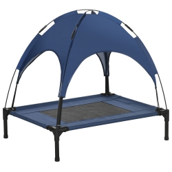 PAWHUT Elevated Dog Bed With Canopy, Portable Raised Dog Cot for M Sized Dogs, Indoor & Outdoor, 30" X 24" X 29", Dark In Blue