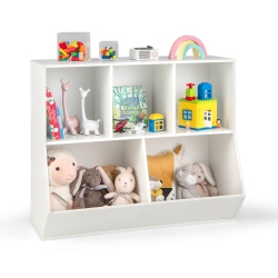 COSTWAY 5-Cubby Kids Toy Storage Organizer Wooden Bookshelf Display Cabinet