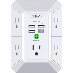 QINLIANF USB Wall Charger Surge Protector - 5 Outlet Extender \w 4 USB Charging Ports (4.8A Total) - 3-Sided 1680J Power Strip Multi Plug Outlets
