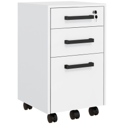 HOMCOM 3 Drawer File Cabinet With Lock And Flat Top, Lockable Filing Cabinet On Wheels With Hanging Bars for Letter And A4 Size In White