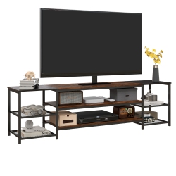 HOMCOM Industrial Tv Cabinet for Tvs Up to 80", Tv Stand With Open Shelf Storage, Media Console With Steel Frame, Rustic In Brown