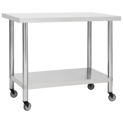 VIDAXL Kitchen Work Table With Wheels 100X30X85 Cm Stainless Steel