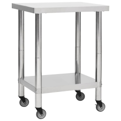 VIDAXL Kitchen Work Table With Wheels 80X45X85 Cm Stainless Steel