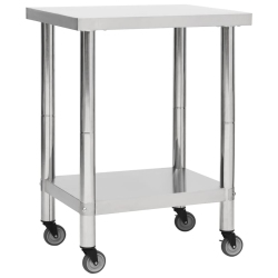 VIDAXL Kitchen Work Table With Wheels 80X30X85 Cm Stainless Steel
