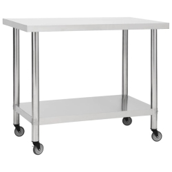 VIDAXL Kitchen Work Table With Wheels 100X45X85 Cm Stainless Steel