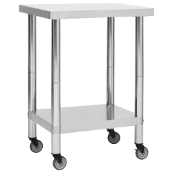 VIDAXL Kitchen Work Table With Wheels 60X30X85 Cm Stainless Steel
