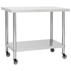 VIDAXL Kitchen Work Table With Wheels 80X60X85 Cm Stainless Steel