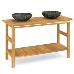 VIDAXL Bathroom Vanity Cabinet With Marble Sinks Solid Wood Teak In Black