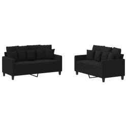 VIDAXL 2 Piece Sofa Set With Cushions Fabric In Black