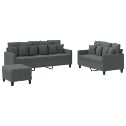 VIDAXL 3 Piece Sofa Set With Cushions Dark Fabric In Grey