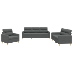 VIDAXL 3 Piece Sofa Set With Cushions Dark Fabric In Grey