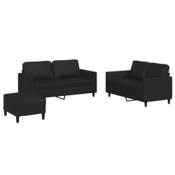VIDAXL 3 Piece Sofa Set With Cushions Faux Leather In Black