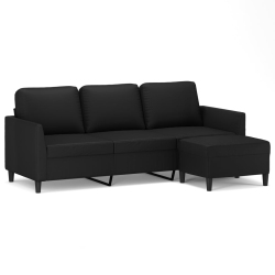 VIDAXL 3-Seater Sofa With Footstool 180 Cm Faux Leather In Black