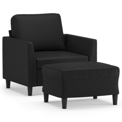 VIDAXL Sofa Chair With Footstool 60 Cm Faux Leather In Black