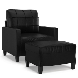 VIDAXL Sofa Chair With Footstool 60 Cm Faux Leather In Black