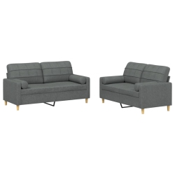 VIDAXL 2 Piece Sofa Set With Pillows Dark Fabric In Grey
