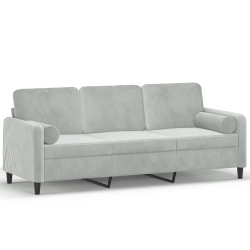 VIDAXL 3-Seater Sofa With Throw Pillows Light 180 Cm Velvet In Grey