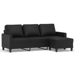 VIDAXL 3-Seater Sofa With Footstool 180 Cm Faux Leather In Black
