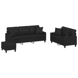 VIDAXL 3 Piece Sofa Set With Pillows Faux Leather In Black