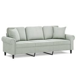 VIDAXL 3-Seater Sofa With Throw Pillows Light 180 Cm Velvet In Grey