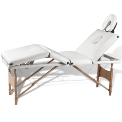 VIDAXL Cream Foldable Massage Table 4 Zones With Wooden Frame In White