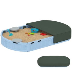 OUTSUNNY Kids Sandbox With Cover, Sandbox Outdoor With Corner Seat, Easy Assembly, Play Sand Station for Backyard, Garden, 72" X 41.3" X 8.9