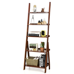COSTWAY 5-Tier Bamboo Ladder Shelf Bookshelf Display Storage Rack Flower Stand Natural