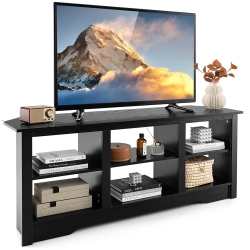 COSTWAY 58" Tv Stand With 6 Open Storage Shelves Shelf for 18 Inch Fireplace(Not Included)