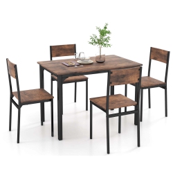 COSTWAY 5 PCs Dining Table Set Industrial Style Kitchen Table & Chairs for 4 /brown In Gray