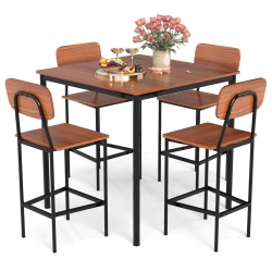 COSTWAY 5-Piece Industrial Dining Table Set With Counter Height Table & 4 Bar Stools