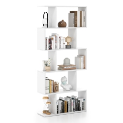 COSTWAY 5-Tier Bookshelf Geometric S-Shaped Bookcase Room Divider Storage Display Shelf