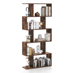 COSTWAY 5-Tier Bookshelf Geometric S-Shaped Bookcase Room Divider Storage Display Shelf