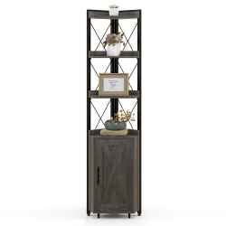COSTWAY 6-Tier Corner Bookshelf With 5-Level Adjustable Shelf & Anti-Tipping Kits