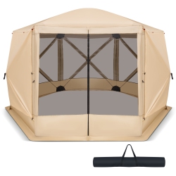 COSTWAY 11.5 X 11.5 Ft 6-Sided Pop-Up Screen House Tent With 2 Wind Panels for Camping