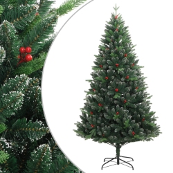 VIDAXL Artificial Hinged Christmas Tree With Berries 180 Cm In Red