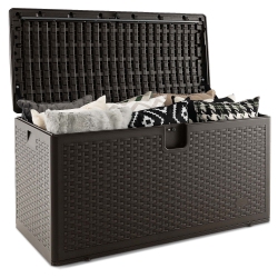 COSTWAY 100 Gallon Patio Deck Box Outdoor Waterproof Storage Container for Tools Toys In Brown