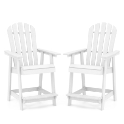 COSTWAY 2 PCs Tall Bar Stool HDpe Patio Chair With Armrest Footrest Home Indoor Outdoor In White