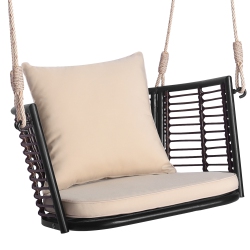 COSTWAY Patio Hanging Rattan Basket Chair Swing Hammock Chair With Seat Cushion