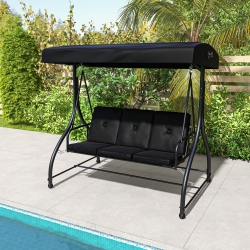 COSTWAY 3-Seat Outdoor Converting Patio Swing Glider Adjustable Canopy Porch Swing