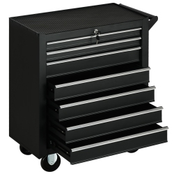 HOMCOM 7 Drawer Roller Tool Chest, Mobile Lockable Toolbox, Storage Organizer With Handle for Workshop Mechanics Garage In Black