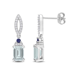 GEM AND HARMONY 2.00 Carat (Ctw) Aquamarine And Sapphire Dangle Earrings In Sterling Silver In Blue