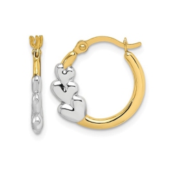 GEM AND HARMONY 10K And White Gold Hollow Hoop Heart Earrings In Yellow