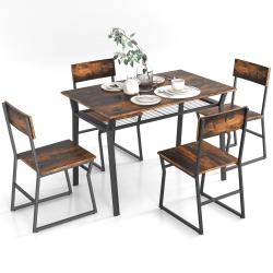 COSTWAY 5 Piece Dining Table Set Industrial Rectangular Kitchen Table With 4 Chairs