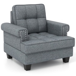 GYMAX Mid-Century Modern Accent Armchair With Thick Pillow & Cushion Studded Chair
