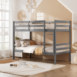GYMAX Twin Over Twin Wood Bunk Beds W/ladder & Safety Rail Pine Wood Bunk Bed In Gray